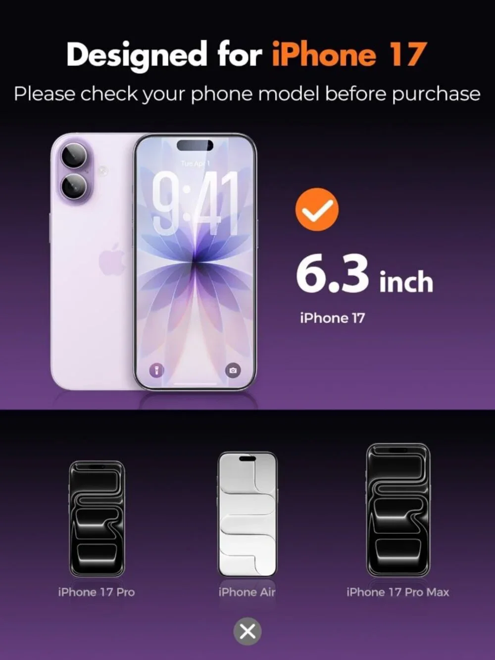 Durable iPhone 17 Screen Protector 3-Pack, Dual-Tempered Glass, HD Clarity